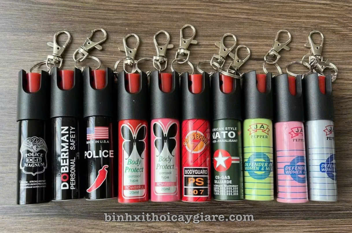 bình xịt hơi cay móc khóa mini